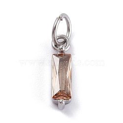 304 Stainless Steel Cubic Zirconia Pendants, Rectangle, Stainless Steel Color, PeachPuff, 17x4x4mm, Hole: 5mm(STAS-E487-21P-01)
