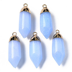 Natural White Jade Pointed Pendants, with Light Gold Brass Loop, Dyed, Bullet, Light Steel Blue, 35x12x12mm, Hole: 2mm(G-Q998-009A)