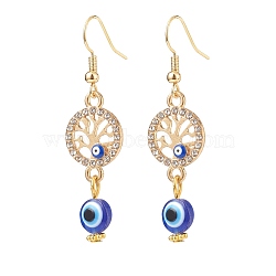 Crystal Rhinestone Dangle Earrings with Enamel Evil Eye, Brass Drop Earrings with Resin Beaded for Women, Golden, Tree of Life Pattern, 51mm, Pin: 0.7mm(EJEW-JE05012-02)