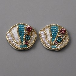 Handmade Ornament Accessories, Plastic Beaded Appliques, with Rhinestone & Paillette, for DIY Clothes, Bag, Shoes Decoration, Shell Shape, Colorful, 32x36x7mm(DIY-WH0308-197)