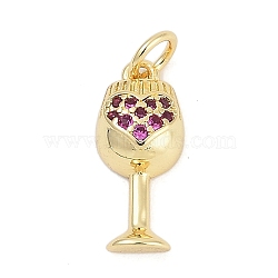 Brass Micro Pave Cubic Zirconia Pendants, Wine Glass Charms, Long-Lasting Plated, Rack Plating, Lead Free & Cadmium Free, with Jump Ring, Real 18K Gold Plated, 16x7x4mm, Hole: 3mm(KK-G522-55G)