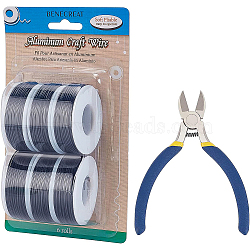 BENECREAT Round Aluminum Wire, with Iron Side Cutting Pliers, Black, 17 Gauge, 1.2mm, 16m/roll, 6 rolls(AW-BC0003-31C-1.2mm)