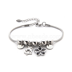 Alloy Beaded Bracelets, Enamel Style, Flower, Black(PW-WG3770E-07)