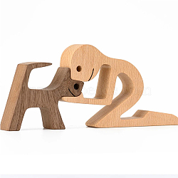 Man & Dog Handmade Wood Carving Ornaments, for Home Desks Decorations, Bisque, 113x232x10mm(DJEW-PW0001-25E)