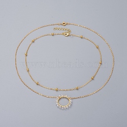 Ring Electroplate Glass Beads Necklaces Sets, with Brass Cable Chains, Linking Rings and Lobster Claw Clasps, White, 14 inch(36cm), 18.9 inch(48cm), 2pcs/set(NJEW-JN02626-01)