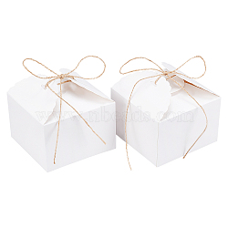 Square Foldable Creative Kraft Paper Box, with Jute Twine, White, 9x9x6cm, 16pcs(CON-BC0001-29B)