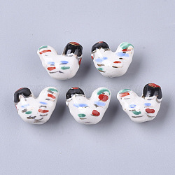 Handmade Porcelain Beads, Ornamental with Gold, Rooster, Colorful, 14.5x17~18x12mm, Hole: 2mm(PORC-N004-61)