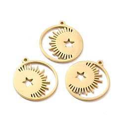 Vacuum Plating 304 Stainless Steel Pendants, Crescent Moon and Stars, Golden, 22x20x1.4mm, Hole: 1.4mm(STAS-E152-02G)