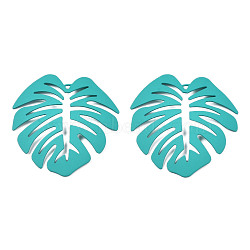 Spray Painted Iron Pendants, Tropical Leaf, Dark Turquoise, 46x44x4.5mm, Hole: 1.6mm(IFIN-N008-025-B01)