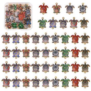 45Pcs 9 Colors Printed Alloy Connector Charms, Sea Turtle Links, Cadmium Free & Nickel Free & Lead Free, Golden, Mixed Color, 23.3~23.4x17.8~18x1.6mm, Hole: 1.7~1.8mm, 5pcs/color