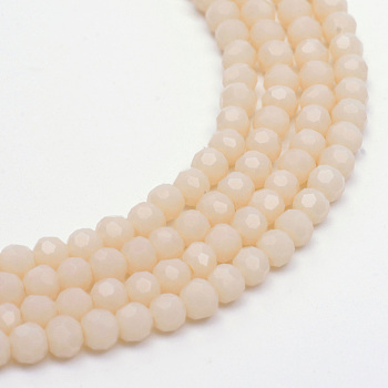 Opaque Solid Glass Bead Strands, Faceted(32 Facets) Round, Bisque, 3~4mm, Hole: 0.5mm, about 200pcs/strand, 22.8 inch