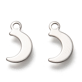 201 Stainless Steel Charms, moon, Stainless Steel Color, 10x6x0.5mm, Hole: 1.4mm