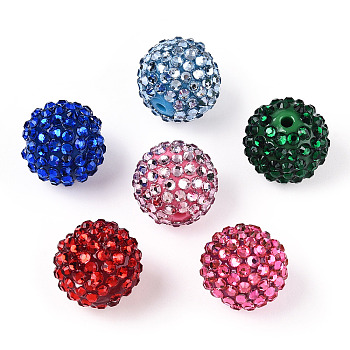 Transparent Resin Rhinestone Graduated Beads, with Acrylic Round Beads Inside, Mixed Color, 14mm, Hole: 2~2.5mm