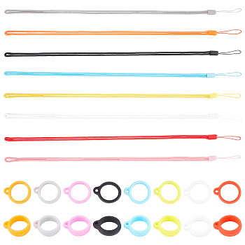 16 Sets 8 Colors Portable Electronic Cigarette Anti-Lost Necklace Lanyard, Silicone Bands Anti Slip Rubber Rings, Mixed Color, 44x0.3cm, 20x17x6mm, Hole: 1.8mm, 2pcs/set, 2 sets/color