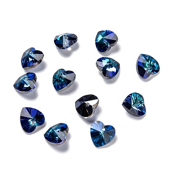 Electroplate Glass Charms, Faceted, Heart, Metallic Blue, 10x10x5mm, Hole: 1mm