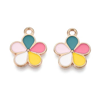 Alloy & Enamel Pendants, Flower Charms, Golden, Colorful, 16.5x14x2mm, Hole: 1.8mm