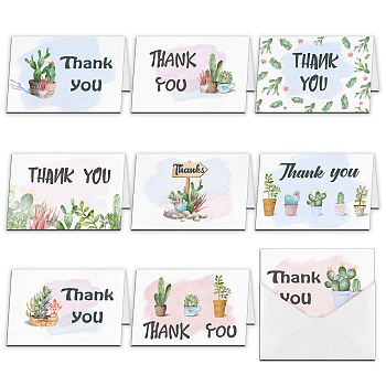 SUPERDANT Rectangle with Mixed Plant Pattern Thank You Theme Cards, with Paper Envelopes, Mixed Color, Thank You Theme Cards: 1set