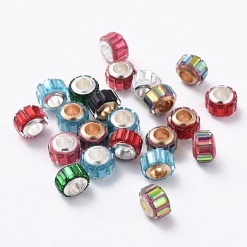 Glass European Beads, Large Hole Beads, with Alloy Cores, Column, Mixed Color, 9x7mm, Hole: 4.7~5mm