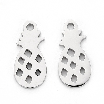 304 Stainless Steel Charms, Laser Cut, Pineapple, Stainless Steel Color, 11.5x5.5x1mm, Hole: 1.2mm