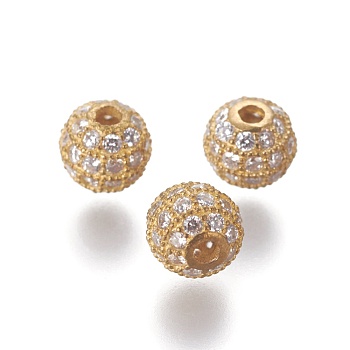 Brass Micro Pave Cubic Zirconia Beads, Nickel Free, Round, Raw(Unplated), 6mm, Hole: 1.5mm