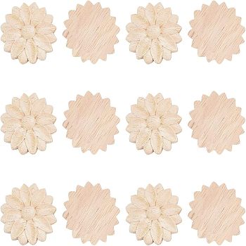 SUPERFINDINGS 12Pcs Flower Rubber Wooden Carved Decor Applique, for Home Furniture Corner Decorations Accessories, BurlyWood, 44x7mm,  12pcs