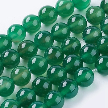 Natural Green Onyx Agate Beads Strands, Dyed, Round, Green, 10mm, Hole: 1mm, about 38pcs/strand, 15.75 inch