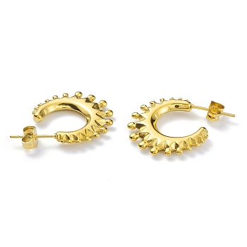 304 Stainless Steel Sun Stud Earrings, Half Hoop Earrings for Women, Real 18K Gold Plated, 21x20x2.6mm, Pin: 0.6mm