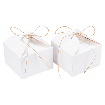 Square Foldable Creative Kraft Paper Box, with Jute Twine, White, 9x9x6cm, 16pcs