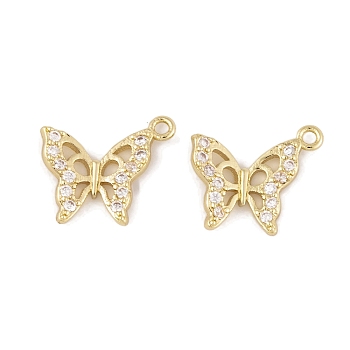 Brass Micro Pave Clear Cubic Zirconia Pendants, Long-Lasting Plated, Butterfly Charms, Real 14K Gold Plated, 16.5x13.5x2.5mm, Hole: 1mm