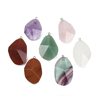 Natural Mixed Stone Pendants, with Iron Snap on Bails, Faceted, Nuggets, 34.5~50x23.5~31x10.5~13mm, Hole: 7.8x3mm