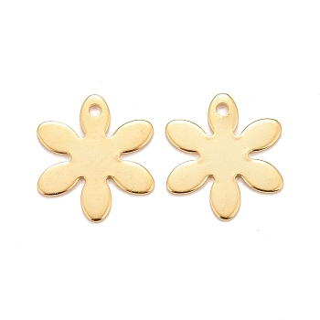201 Stainless Steel Pendants, Flower, Real 24k Gold Plated, 17x15x0.8mm, Hole: 1.5mm