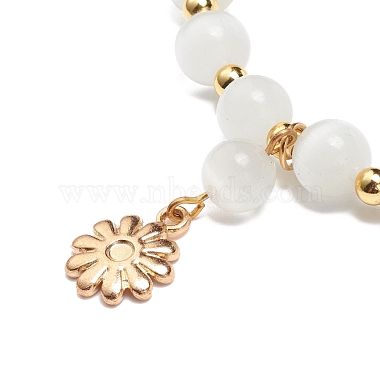 Bracelet extensible en perles œil de chat avec breloque marguerite en alliage d'émail pour femme(BJEW-JB08542)-5