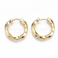Brass Huggie Hoop Earrings, Twist Ring, Nickel Free, Real 18K Gold Plated, 21x3mm, Pin: 0.7mm(X-KK-T062-45G-NF)