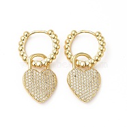 Cubic Zirconia Heart Padlock Dangle Hoop Earrings, Real 18K Gold Plated Brass Jewelry for Women, Cadmium Free & Lead Free, Clear, 30mm, Pin: 1mm(KK-E060-01G-06)