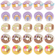 50Pcs 5 Styles Opaque Resin Imitation Food Cabochons, Donut, Mixed Color, 22~24x22~24x8~9.5mm, 10pcs/style(RESI-SC0002-94)