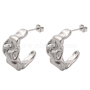304 Stainless Steel Twist Stud Earrings, Half Hoop Earrings, Stainless Steel Color, 23.5x10.5mm.(EJEW-K259-04P)