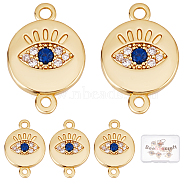 Brass Micro Pave Clear & Royal Blue Cubic Zirconia Connector Charms, Flat Round with Eye, Real 18K Gold Plated, 14x10x1.5mm, Hole: 1.2mm, 10pcs/box(KK-BBC0002-62)