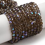 Electroplate Transparent Glass Beads Strands, Faceted, Round, Rainbow Plated, Dark Khaki, 4mm, Hole: 0.7mm, about 88~95pcs/strand, 12.99~14.06 inch(33~35.7cm)(EGLA-A035-T4mm-L16)