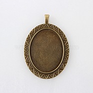 Tibetan Style Alloy Oval Pendant Cabochon Settings, Cadmium Free & Nickel Free & Lead Free, Antique Bronze, Tray: 40x30mm, 60x41x2mm, Hole: 7x4mm, about 102pcs/kg(TIBEP-M018-47AB-NF)
