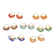 Brass Huggie Hoop Earring Sets, with Glass Charms, Real 18k Gold Plated, Mixed Color, 25x23x4mm, Pin: 1mm, 7pairs/set(EJEW-JE04354)