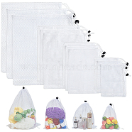 12Pcs 4 Styles Polyester Filter Bags, Mesh Drawstring Pouches with Cord Lock, Rectangle, White, 19.5~39.4x15.5~31x0.05~0.35cm, 3pcs/style(ABAG-NB0002-03B)