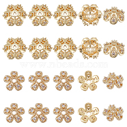 20Pcs 2 Style Brass Micro Pave Clear Cubic Zirconia Fancy Bead Caps, Nickel Free, Flower, Real 18K Gold Plated, 8~9.5x8~9.5x2.5~3mm, Hole: 1mm, 10pcs/style(KK-DC0001-53)