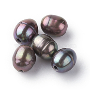 Natural Cultured Freshwater Pearl Beads, Dyed, Oval, Black, 7~10x7~8mm, Hole: 1.8mm(X-PEAR-R064-03)