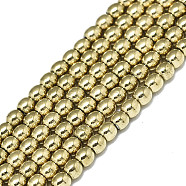 Electroplate Non-magnetic Synthetic Hematite Beads Strands, Round, Real 18K Gold Plated, 2x2mm, Hole: 0.5mm, about 190~193pcs/strand, 15.75 inch(40cm)(G-S352-52A-01)
