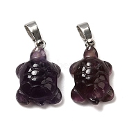 Natural Amethyst Pendants, Tortoise Charms, with Rack Plating Platinum Plated Brass Snap on Bails, 17~22x12.5~13.5x6~6.5mm, Hole: 8x5mm(G-F758-A03-P)