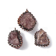 Natural Strawberry Quartz Pendants, Nuggets Charms with Red Copper Plated Brass Chains, Lead Free & Cadmium Free, 31~42x23~35x12~23mm, Hole: 4mm(G-F739-10R-01)