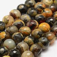 Faceted Natural Fire Crackle Agate Beads Strands, Round, Dyed & Heated, Yellow, 10mm, Hole: 1.5mm, about 38pcs/strand, 14 inch(35.6cm)(G-F447-10mm-A09)