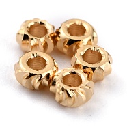 Brass Beads, Long-Lasting Plated, Corrugated Rondelle, Real 24K Gold Plated, 2.5x1.5mm, Hole: 1mm(KK-O133-302A-G)