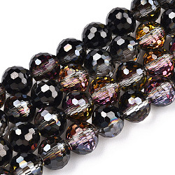 Transparent Electroplate Glass Bead Strands, AB Color Plated, Faceted(96 Facets), Round, Black, 8mm, Hole: 1.4mm, about 70pcs/strand, 19.88 inch~20.67 inch(50.5~52.5cm)(EGLA-TAC0003-04K)