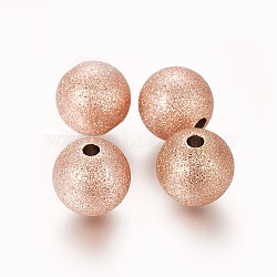 Ion Plating(IP) 304 Stainless Steel Textured Beads, Round, Rose Gold, 10mm, Hole: 1.8mm(X-STAS-F217-10RG)